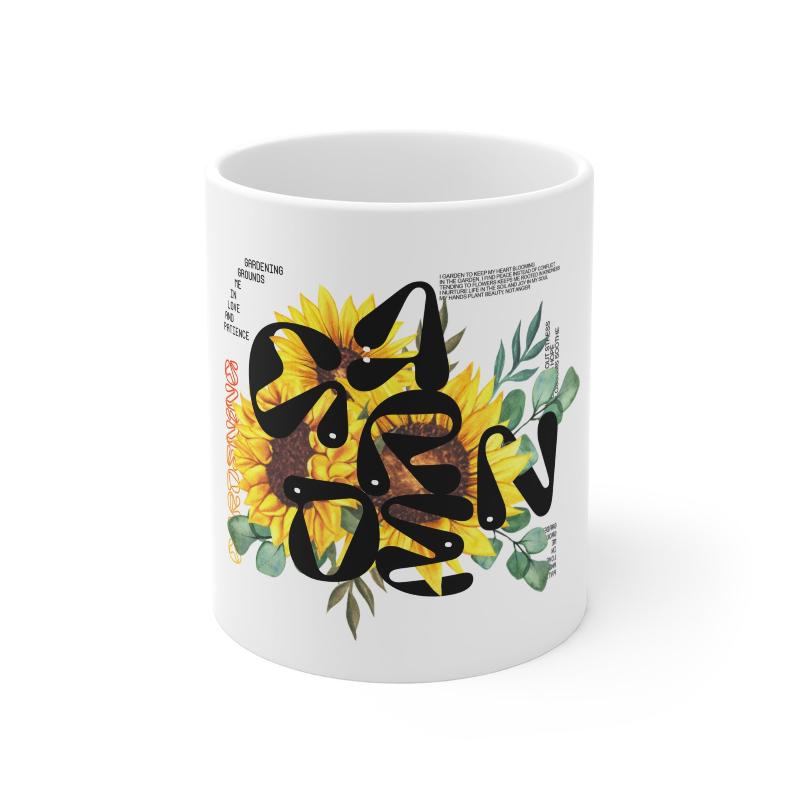 Garden Design Mug 11oz | White Ceramic | 'Garden' Inscription | Lead & BPA-Free | Perfect for Coffee & Tea